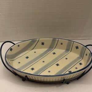 Blue and Cream Floral Oval Serving Platter